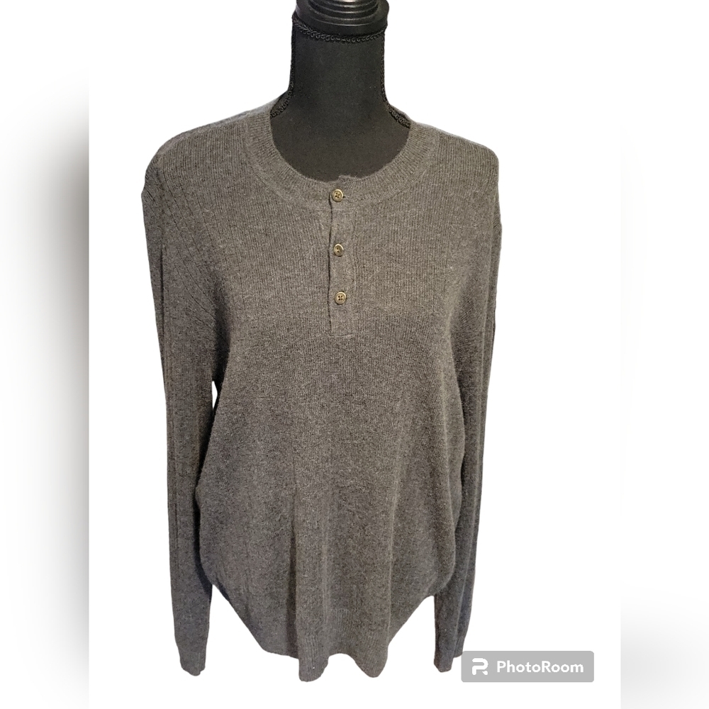 7 for All Mankind Grey Button Wool Alpaca knit Sweater Size XL
